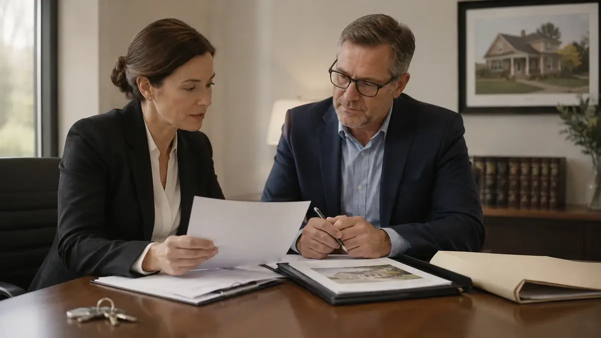 Solicitor and property valuer reviewing deceased estate documents and property valuation report in Melbourne Victoria