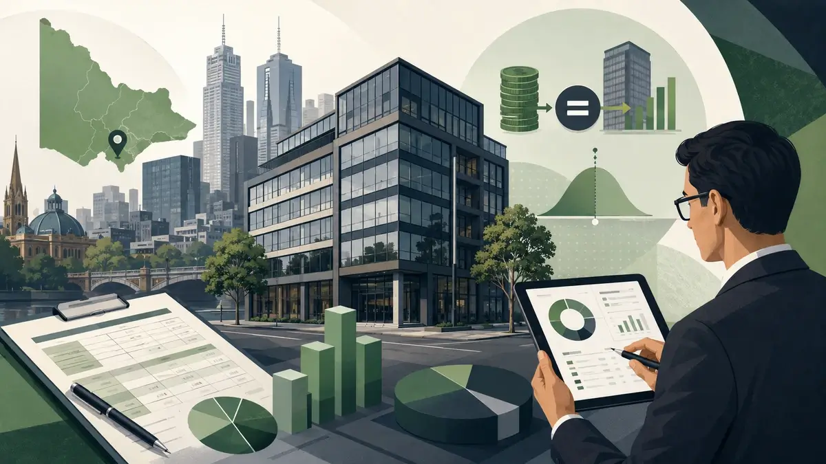Commercial property valuer conducting income capitalisation analysis for Melbourne Victoria office building